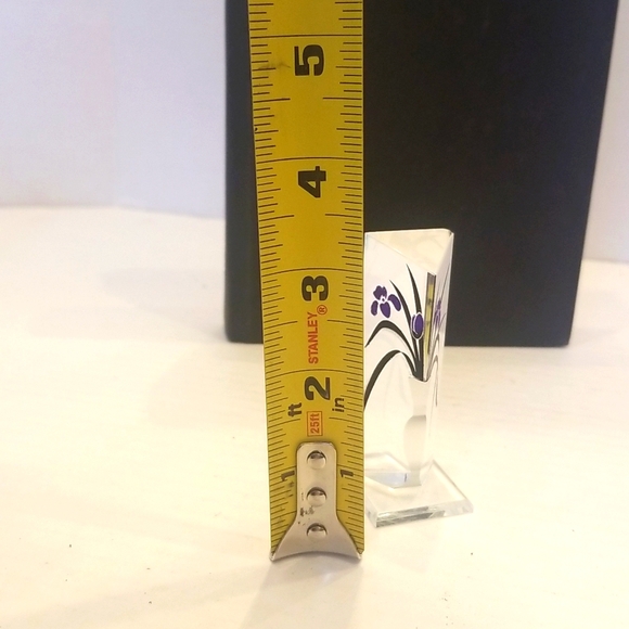 Rare Mini Vintage Handmade 3D Glass Rhombus Block Sculpture Violet Flower - Picture 11 of 11